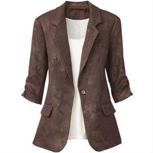 Coldwater Creek 10P Foil Print Brown Tweed Jacket